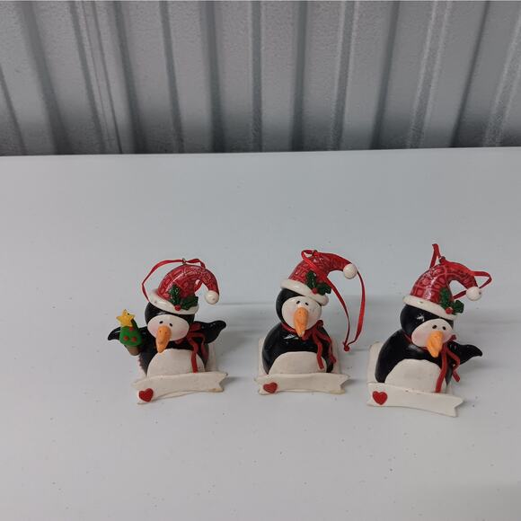 Penguin Christmas ornaments personalizable polymer clay bundle of 3 - Picture 3 of 7